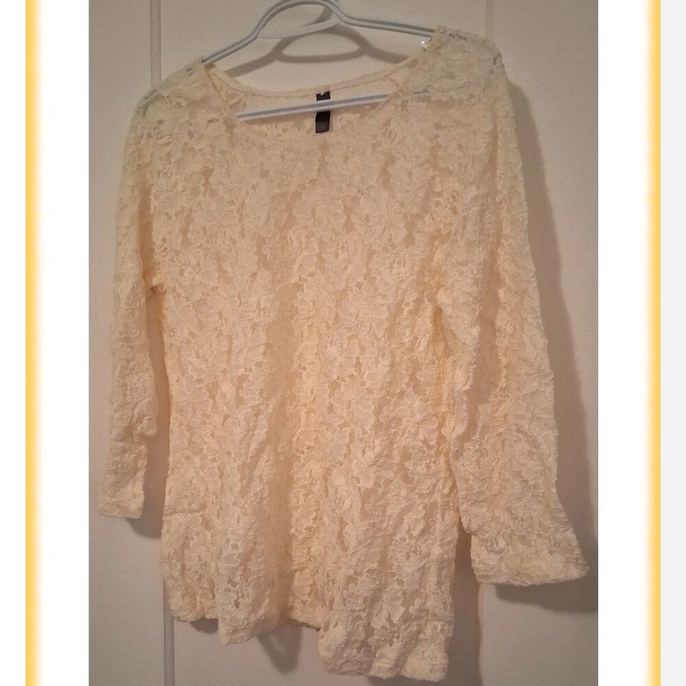 Pale Yellow/Cream Lace Long Sleeve, Denver Hayes, Women's, Large